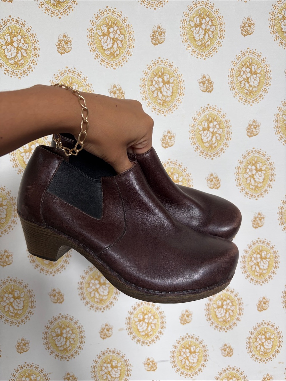 Dansko Brown Leather Ankle Booties with Low Heel